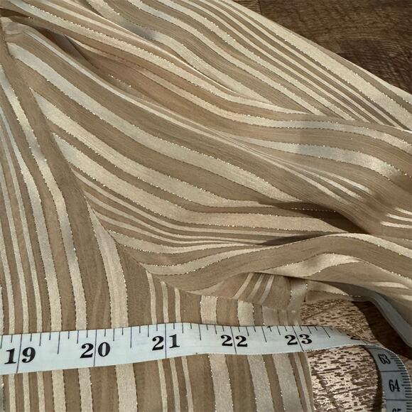 Express Striped Sheer Mock Neck Blouse Champagne Beige Elegant Holiday L READ - Picture 9 of 11